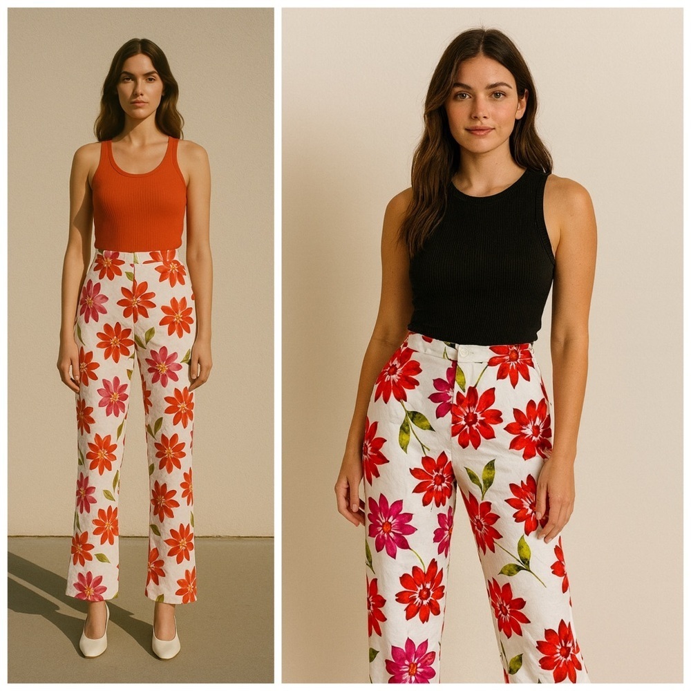Y2K 90s Barbiecore Floral Retro Coquette Pants Size 8